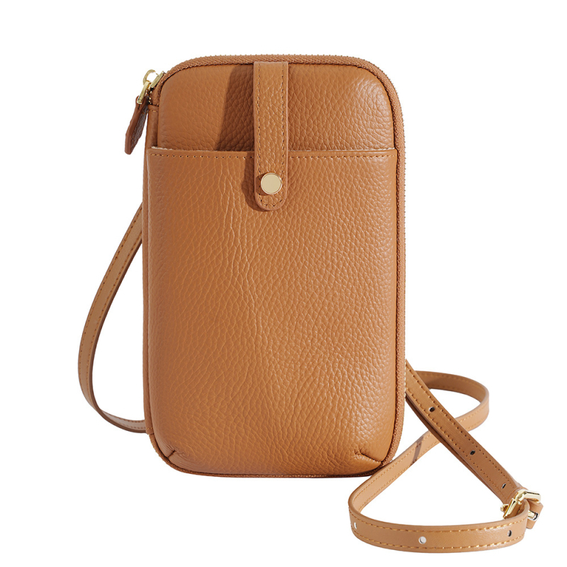 Modern Paul ženska kožna torbica za telefon — vertikalni kvadratni oblik, crossbody s zatvaračem na zip, unutarnja džep sa zipom