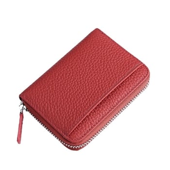 RFID novčanik za dokumente i kartice od prave kože, s pretincom za novac na zip, 1 preklop, protiv krađe