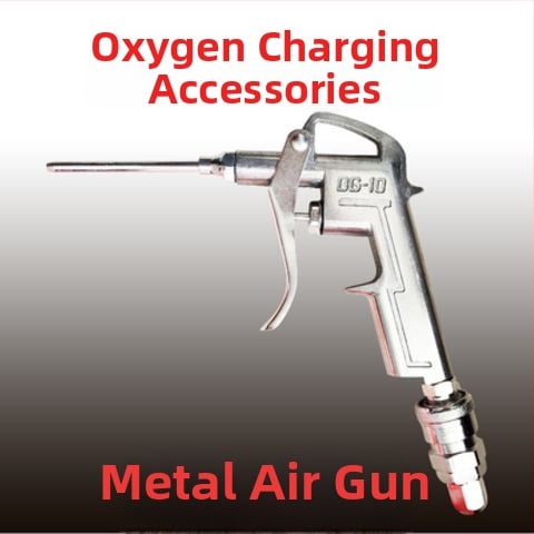 Pūtina garās mutes uzpildes pistole zivju somiem, skābekļa piegādes instruments ar skābekļa cauruli, spiediena mērītājs, vieno- un divpozīciju skābekļa komplekti, loģistikas iepakojums