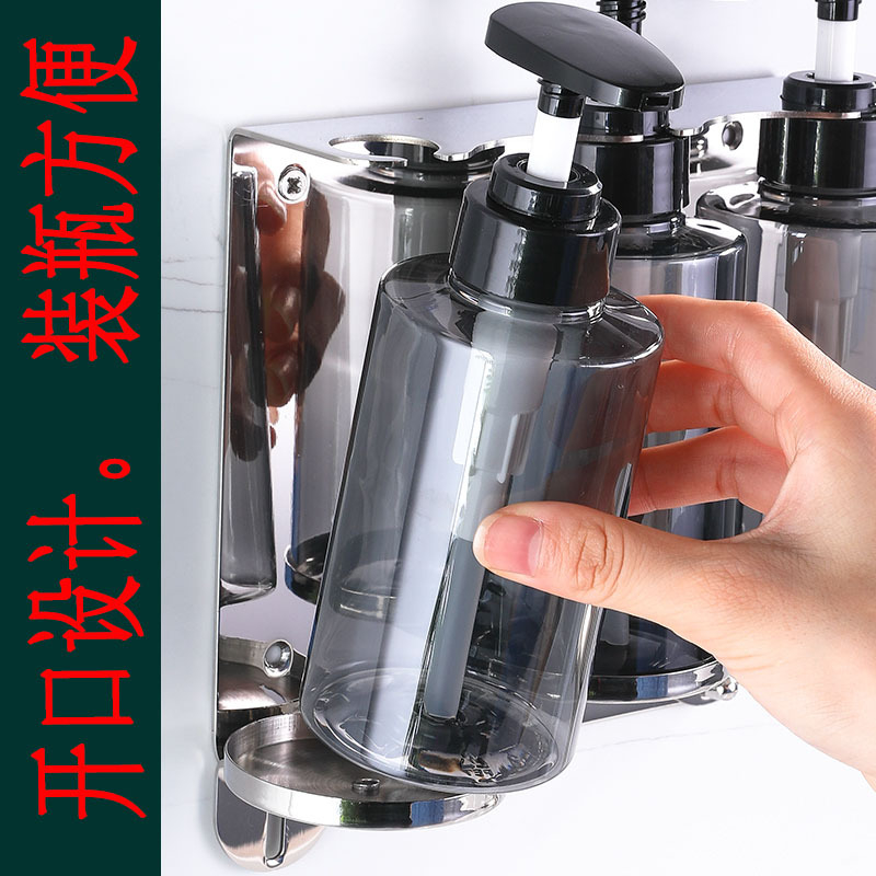 Стенен държач за душ с дозатор за течен сапун и държач за дезинфектант, изработен от 304 неръждаема стомана, огледално полиране, за хотелски апартаменти