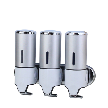 ABS пластмасов стенен дозатор за сапун/дезинфектант, с три дюзи, ръчно натискане, хромирана повърхност, модерен стил