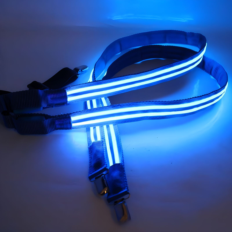 LED svjetleće naramenice s 3 kopčama, podesive, unisex, poliester, sitotisak