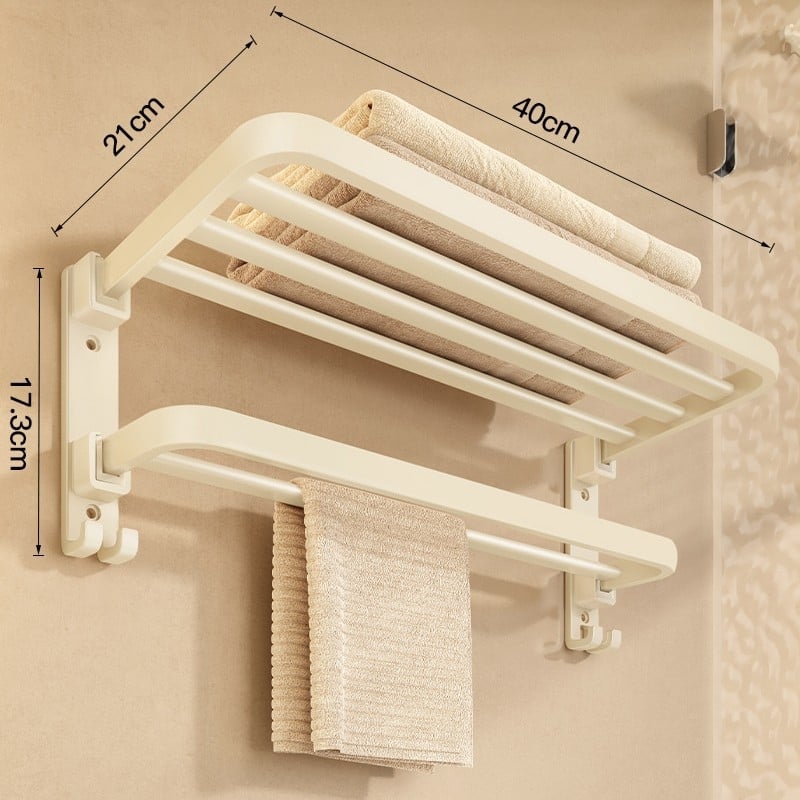 Ράφι μπάνιου για πετσέτες, εγκατάσταση χωρίς διάτρηση, 2 επίπεδα, πλαστικό και κράμα αλουμινίου, χωρητικότητα 30 kg
