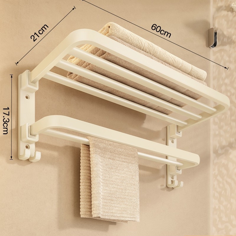 Ράφι μπάνιου για πετσέτες, εγκατάσταση χωρίς διάτρηση, 2 επίπεδα, πλαστικό και κράμα αλουμινίου, χωρητικότητα 30 kg
