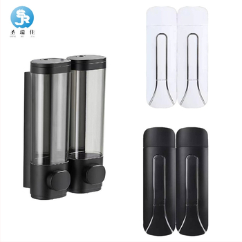 Dispenser montat pe perete pentru săpun, dezinfectant pentru mâini, șampon și gel de duș (material: plastic; pentru băi de hotel; montat pe perete; funcție: apăsare manuală)