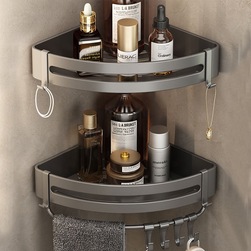 Алуминиев триъгълен стенен рафт за баня, полирана повърхност, монтаж без пробиване, товароподемност 5 кг, 1 ниво