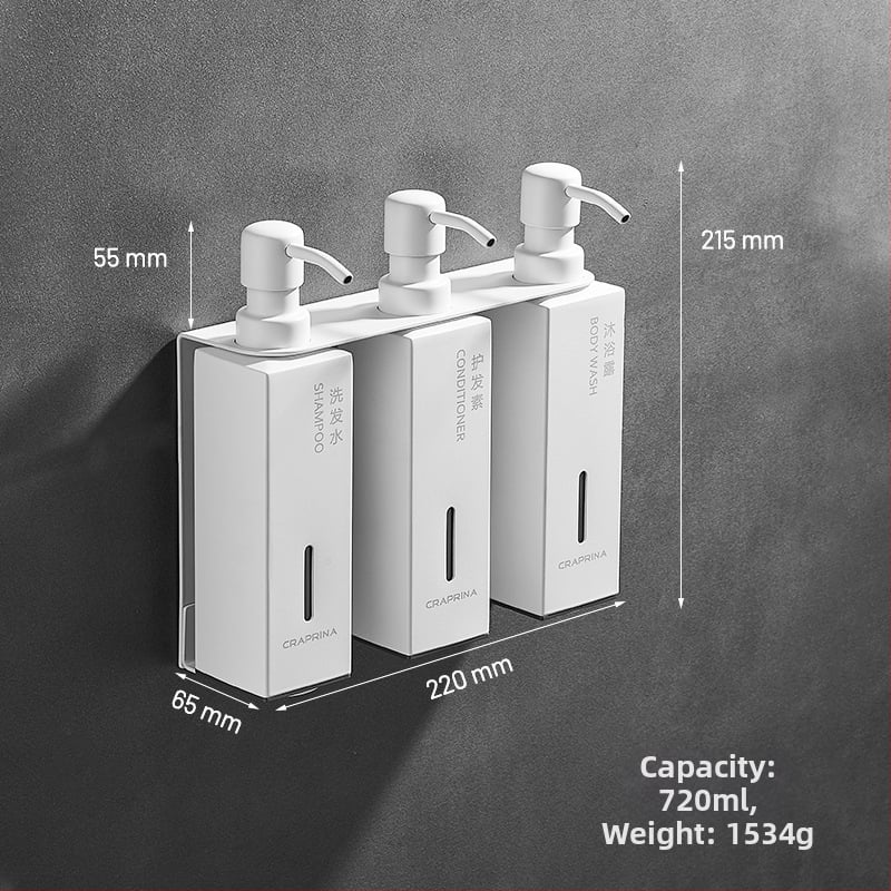 Caprena Dozator de săpun din oțel inoxidabil 304, montat pe perete – set de 3, acționare manuală, pentru hoteluri