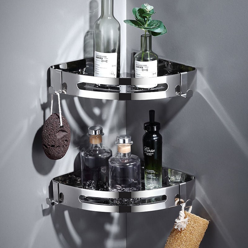 Τρίγωνική γωνιακή ραφιέρα από ανοξείδωτο ατσάλι για μπάνιο, τοίχο, εγκατάσταση χωρίς τρύπες, για τουαλέτα και νιπτήρα