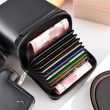 Muški kratki accordion novčanik s dvostrukim zatvaračem – casual držač kartica, PU materijal, marka Bcallcrry, funkcija proširenja