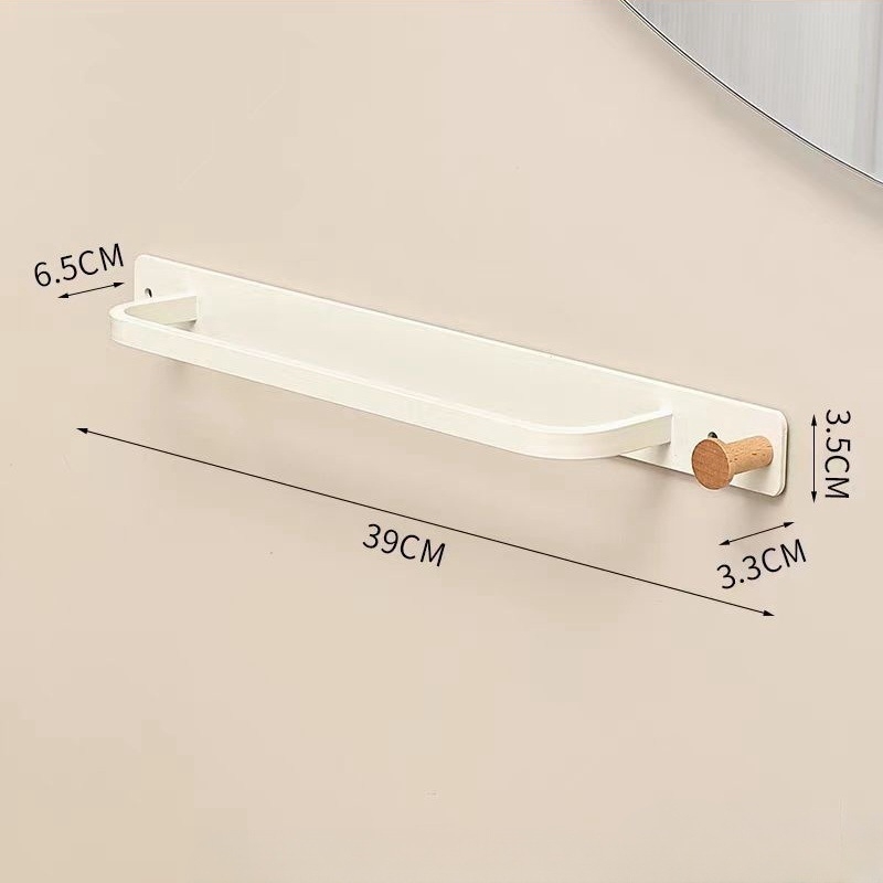 Zidni držač za ručnike s jednom šipkom, drvo + nehrđajući čelik, završna obrada pečenim lakom, nosivost 5 kg, s kukom, moderni minimalistički stil