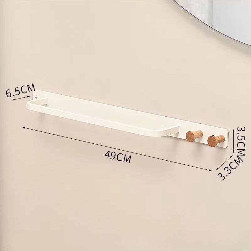 Zidni držač za ručnike s jednom šipkom, drvo + nehrđajući čelik, završna obrada pečenim lakom, nosivost 5 kg, s kukom, moderni minimalistički stil
