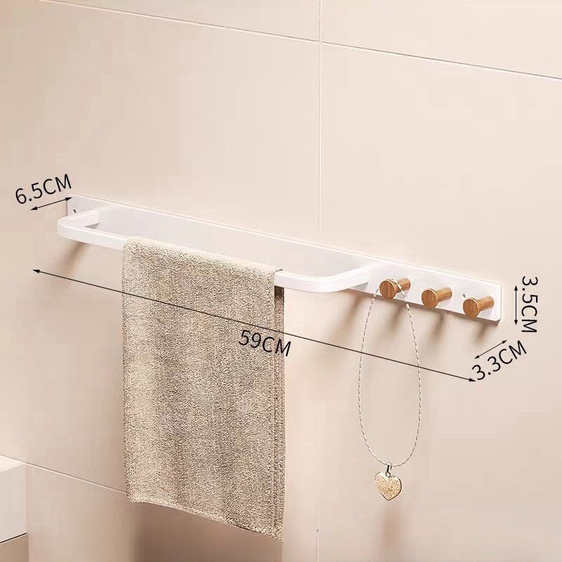 Zidni držač za ručnike s jednom šipkom, drvo + nehrđajući čelik, završna obrada pečenim lakom, nosivost 5 kg, s kukom, moderni minimalistički stil