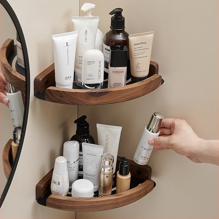 Баня ъглов рафт, стенен монтаж, фан-образен ъгъл, алуминиева сплав, товар 2 кг, единичен или двоен слой