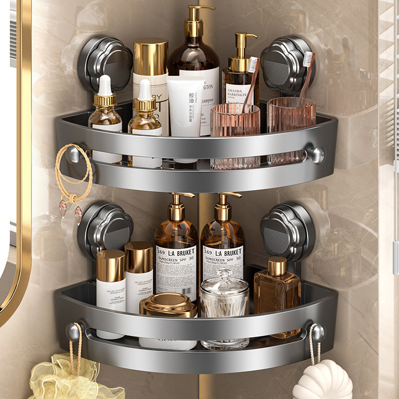 Ραφιέρα μπάνιου με βεντούζα, τοίχο-μοντάριστο, τριγωνικός γωνιακός ράφι, πλαστικό, κατασκευασμένο με έγχυση, 1 επίπεδο