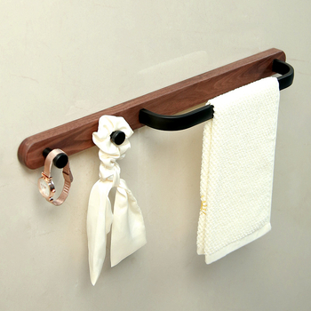 Fúrás nélküli törölközőtartó fürdőszobába - alumíniumötvözet, fa viasz felületkezelés, teherbírás 15 kg
