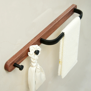 Fúrás nélküli törölközőtartó fürdőszobába - alumíniumötvözet, fa viasz felületkezelés, teherbírás 15 kg