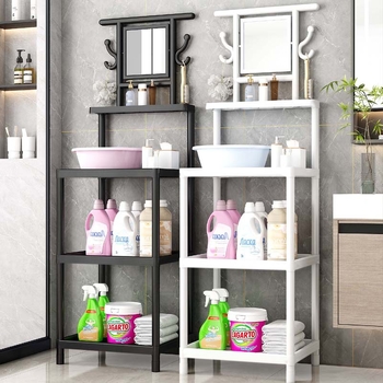 Raft de lavoar cu 3 etaje, pe podea, cu oglindă, din plastic, design simplu și modern pentru baie, mobil, montaj fără găuri