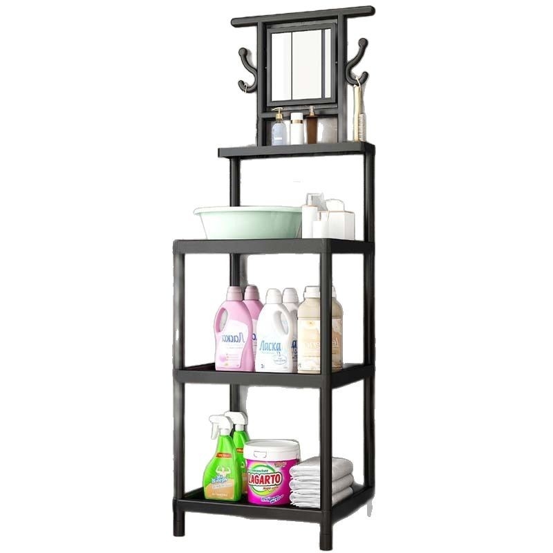 Raft de lavoar cu 3 etaje, pe podea, cu oglindă, din plastic, design simplu și modern pentru baie, mobil, montaj fără găuri