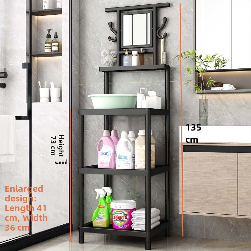 Raft de lavoar cu 3 etaje, pe podea, cu oglindă, din plastic, design simplu și modern pentru baie, mobil, montaj fără găuri