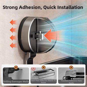 Стенна вакуумна поставка за баня с триъгълна кошница за съхранение, алуминиева сплав, модерен стил