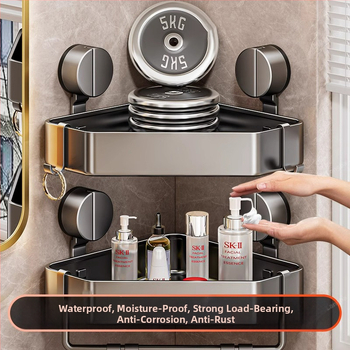 Стенна вакуумна поставка за баня с триъгълна кошница за съхранение, алуминиева сплав, модерен стил