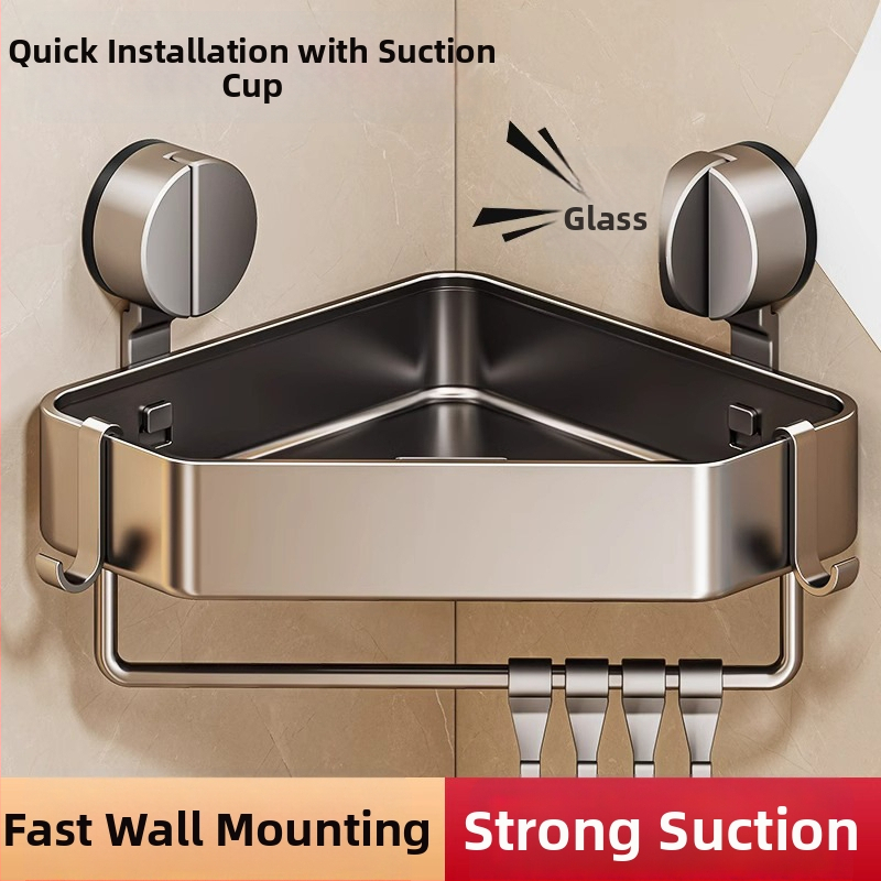 Стенна вакуумна поставка за баня с триъгълна кошница за съхранение, алуминиева сплав, модерен стил