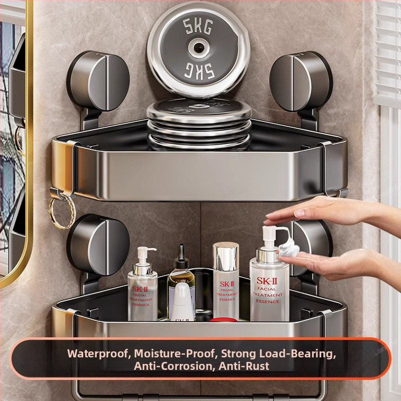 Стенна вакуумна поставка за баня с триъгълна кошница за съхранение, алуминиева сплав, модерен стил