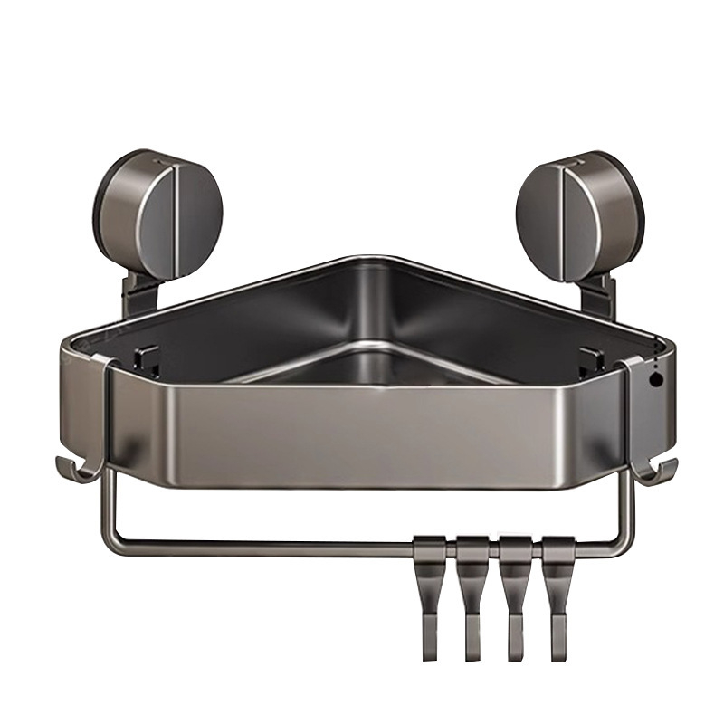 Стенна вакуумна поставка за баня с триъгълна кошница за съхранение, алуминиева сплав, модерен стил