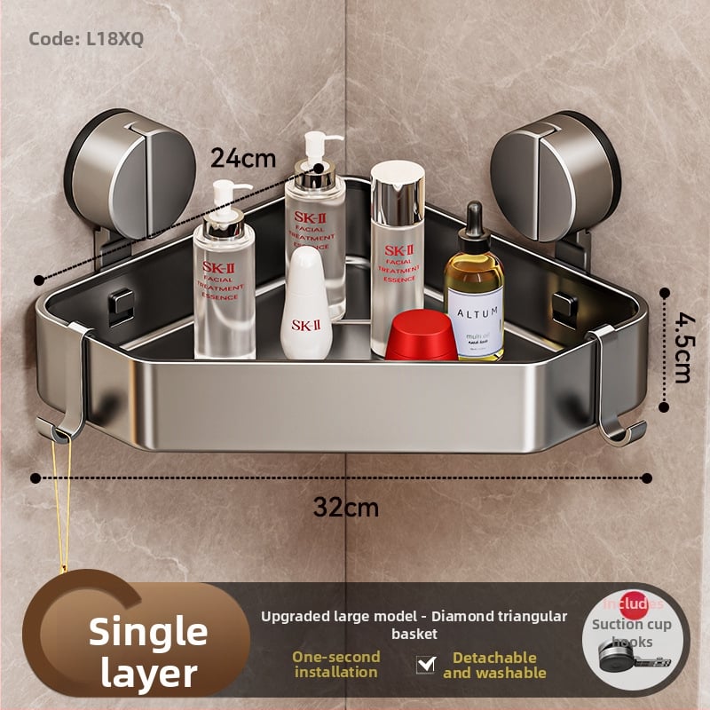Стенна вакуумна поставка за баня с триъгълна кошница за съхранение, алуминиева сплав, модерен стил