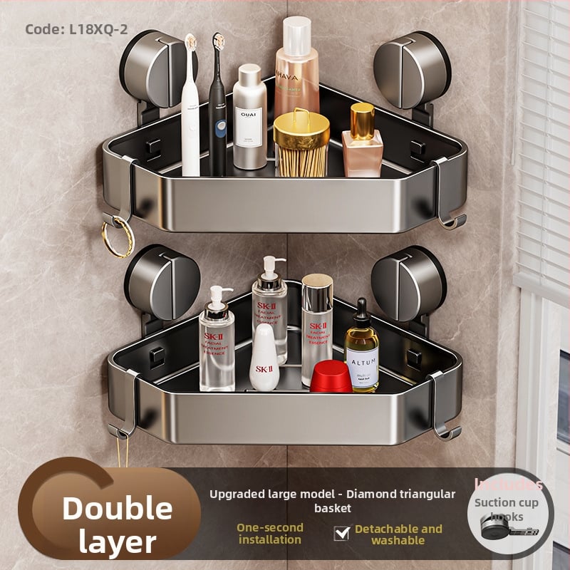 Стенна вакуумна поставка за баня с триъгълна кошница за съхранение, алуминиева сплав, модерен стил