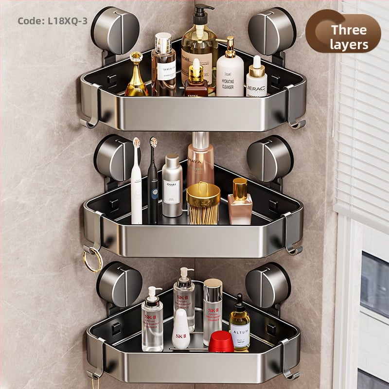 Стенна вакуумна поставка за баня с триъгълна кошница за съхранение, алуминиева сплав, модерен стил