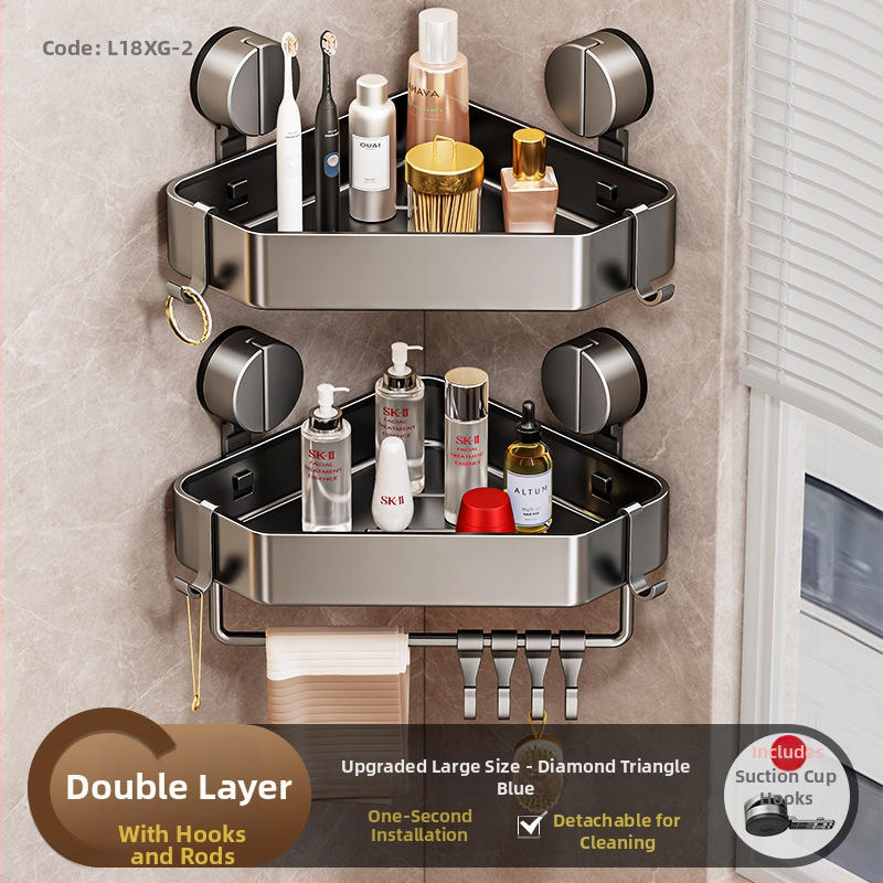 Стенна вакуумна поставка за баня с триъгълна кошница за съхранение, алуминиева сплав, модерен стил