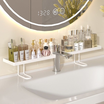 Ραφιέρα μπάνιου για νεροχύτη με βεντούζα, στρογγυλό μεταλλικό ράφι, 1 επίπεδο, απλός και μοντέρνος σχεδιασμός, CE πιστοποίηση