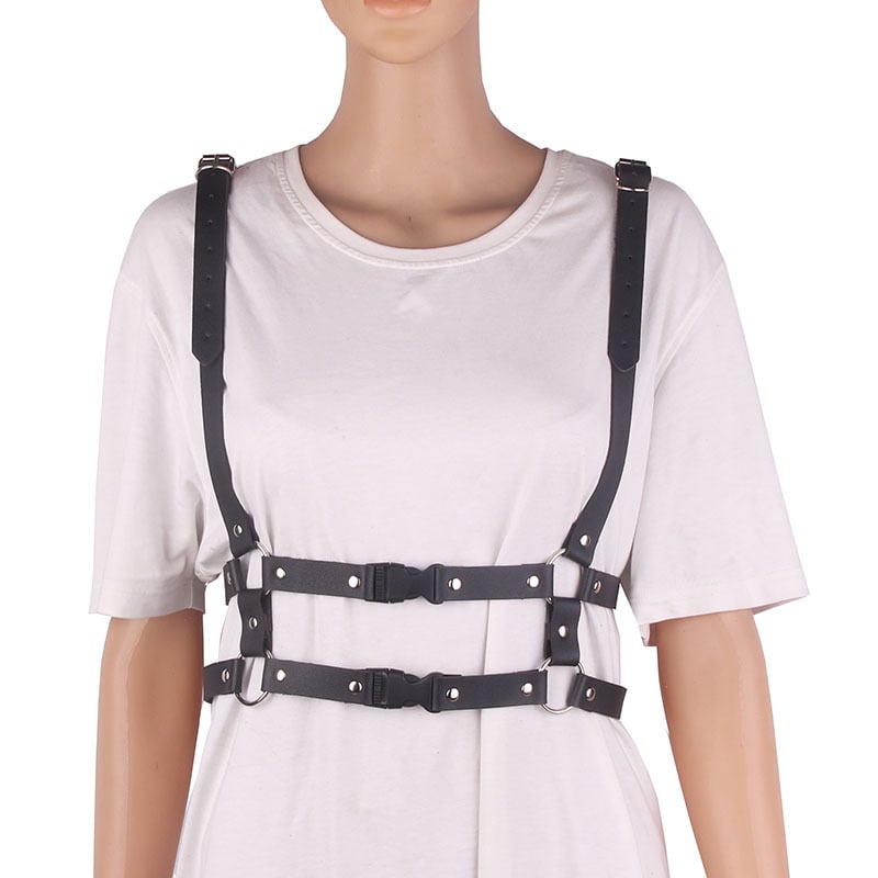 Műbőr öv kettős gyűrűvel, koreai punk stílus, állítható hosszúságú, uniszex