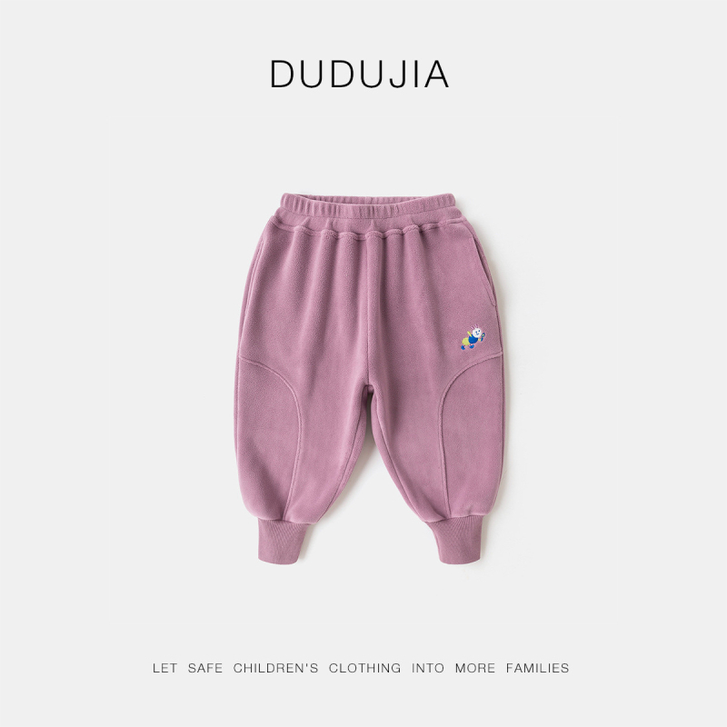 Dudu Home dječje hlače – unisex, flis podstava, jesensko-zimske s karikaturama, elastični pojas, poliester 94%
