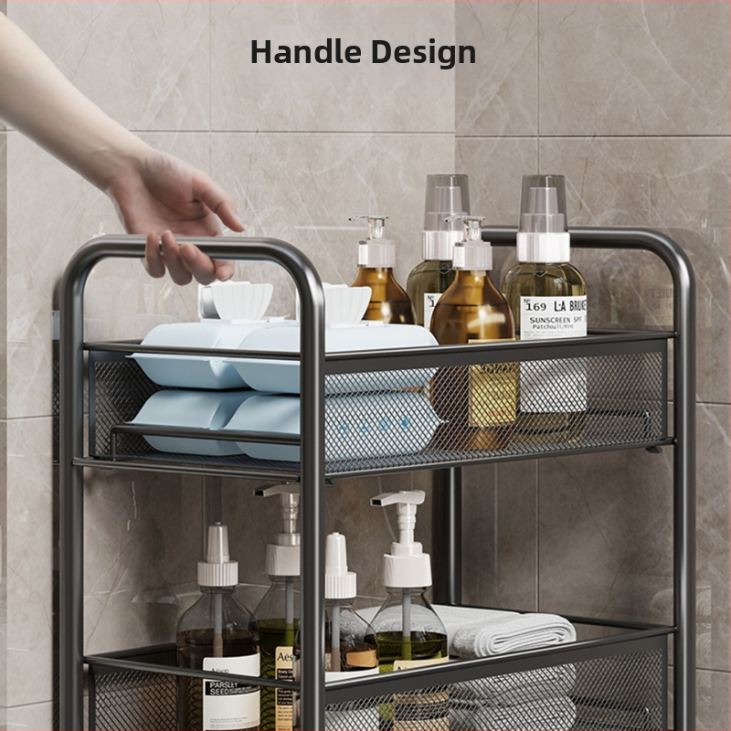 Vannas istabas grīdas plaukts ar 5 plauktiem, metāla materiāls, pārvietojams, mūsdienīgs minimālisma stils.