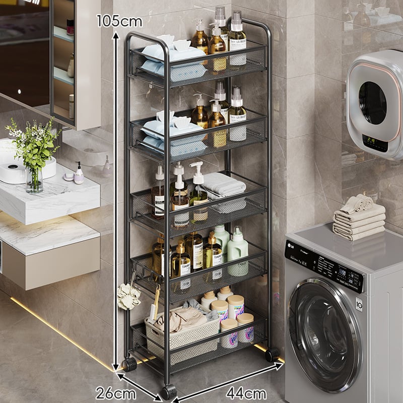 Raft de baie pe podea, 5 etaje, metal, mobil, stil modern minimalist.