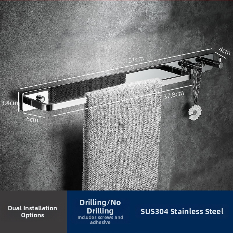 Ράγα πετσετών από ανοξείδωτο χάλυβα 304, τοίχου, μονή ράγα, μοντέρνο μινιμαλιστικό στυλ, φορτίο 5 kg