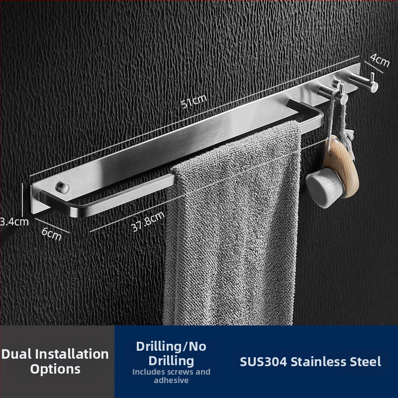 Ράγα πετσετών από ανοξείδωτο χάλυβα 304, τοίχου, μονή ράγα, μοντέρνο μινιμαλιστικό στυλ, φορτίο 5 kg