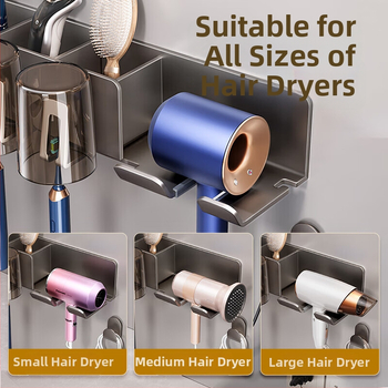 Стелаж за електрическа четка за зъби, стенен монтаж без пробиване, интегриран държач за сешоар и чаши за устата | алуминиева сплав, 15 кг носимост, 1 рафт, модерен минималистичен стил