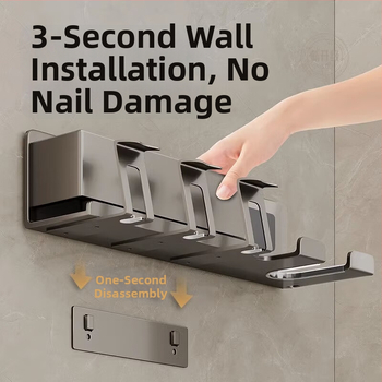 Стелаж за електрическа четка за зъби, стенен монтаж без пробиване, интегриран държач за сешоар и чаши за устата | алуминиева сплав, 15 кг носимост, 1 рафт, модерен минималистичен стил