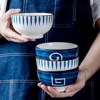 Set zdjela u japanskom stilu od porculana s podglazurnim završetkom, više uzoraka, mikrovalna kompatibilnost