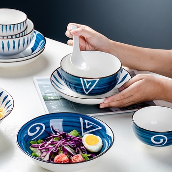 Set zdjela u japanskom stilu od porculana s podglazurnim završetkom, više uzoraka, mikrovalna kompatibilnost