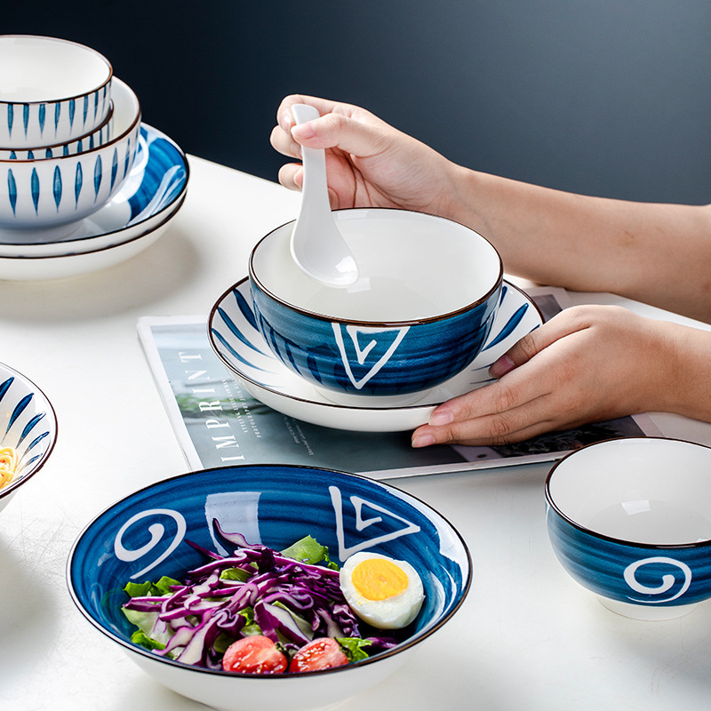 Set zdjela u japanskom stilu od porculana s podglazurnim završetkom, više uzoraka, mikrovalna kompatibilnost
