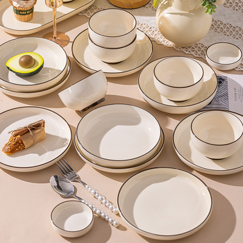 Porcelanski servis za jelo – Nordic stil, okrugli oblik, jednofarbni uzorak, prikladan za mikrovalnu pećnicu
