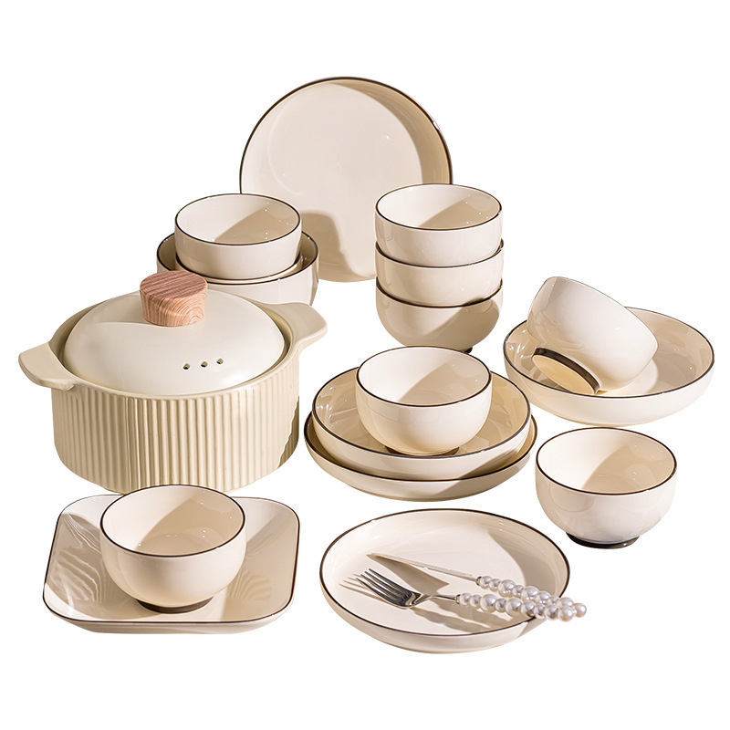Porcelanski servis za jelo – Nordic stil, okrugli oblik, jednofarbni uzorak, prikladan za mikrovalnu pećnicu