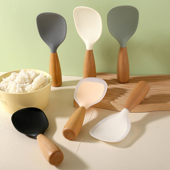 Σιλικόνο κουτάλι μαγειρικής με ξύλινο χερούλι, ανθεκτικό στη θερμοκρασία, πολυχρηστικό εργαλείο κουζίνας, μοντέρνος μινιμαλιστικός σχεδιασμός