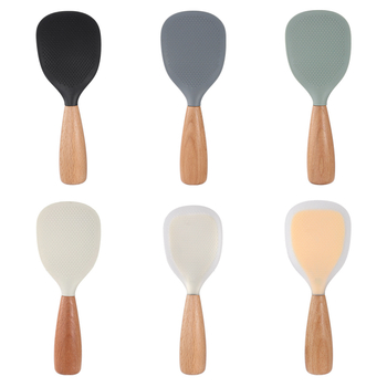 Σιλικόνο κουτάλι μαγειρικής με ξύλινο χερούλι, ανθεκτικό στη θερμοκρασία, πολυχρηστικό εργαλείο κουζίνας, μοντέρνος μινιμαλιστικός σχεδιασμός