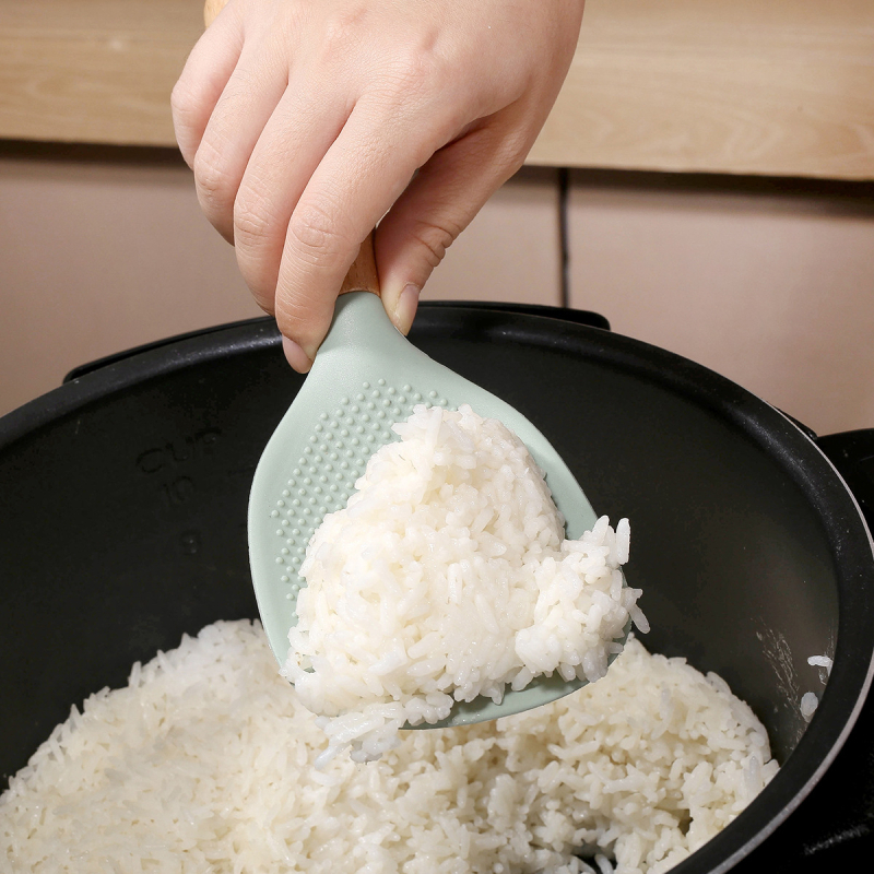 Σιλικόνο κουτάλι μαγειρικής με ξύλινο χερούλι, ανθεκτικό στη θερμοκρασία, πολυχρηστικό εργαλείο κουζίνας, μοντέρνος μινιμαλιστικός σχεδιασμός