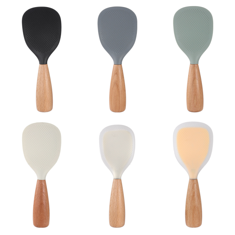 Σιλικόνο κουτάλι μαγειρικής με ξύλινο χερούλι, ανθεκτικό στη θερμοκρασία, πολυχρηστικό εργαλείο κουζίνας, μοντέρνος μινιμαλιστικός σχεδιασμός